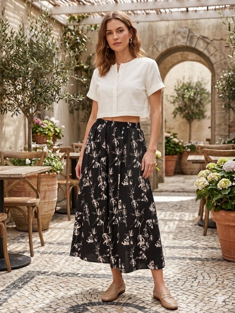Marine Serre Black Maxi Skirt with Cream Floral Motif